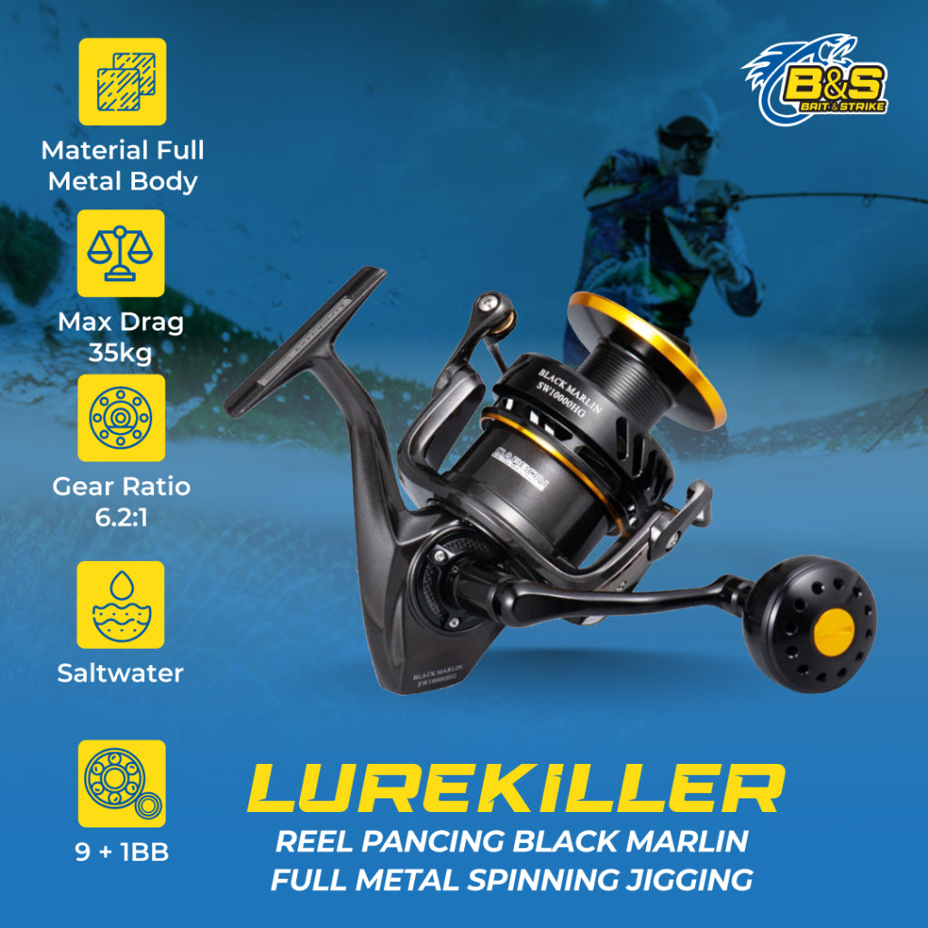 Lurekiller BLACK MARLIN SW4000XG SW5000XG SW6000HG SW10000HG Reel Pancing Full Metal Spinning Jigging asli jepang 35KG PE5 Drag SaltWater RP024