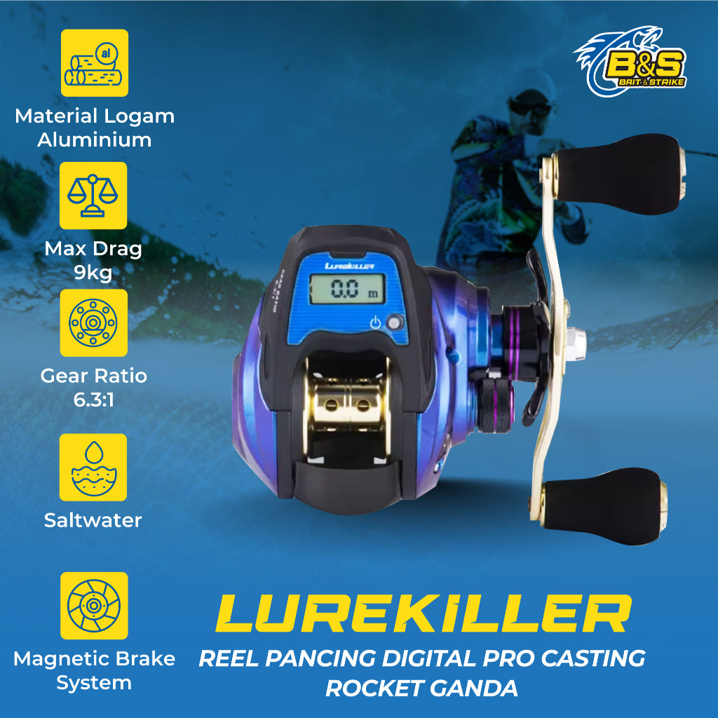 Lurekiller Reel Pancing Digital Pro Casting Max Drag 9KG Rasio 6.3:1 Rocker Ganda 5+1 BB RP013