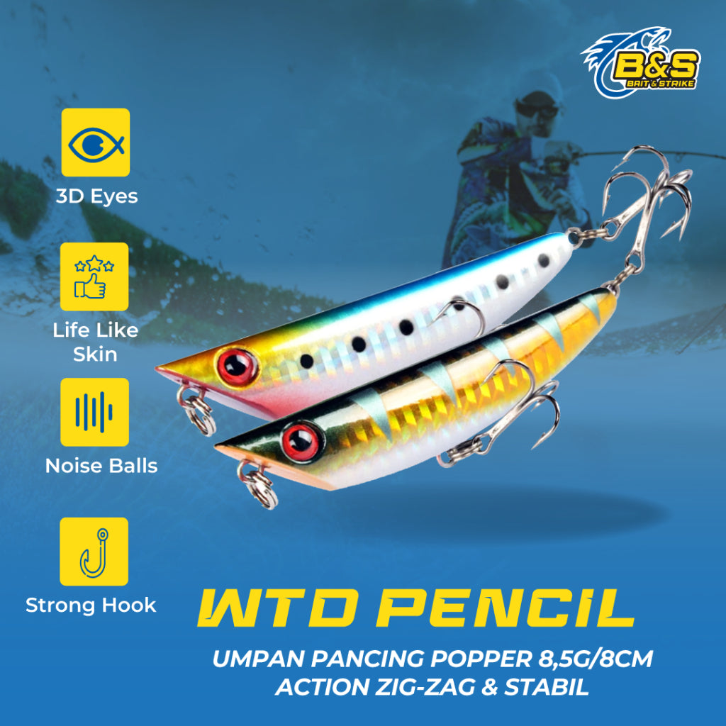 Umpan Pancing Popper WTD Pencil 8,5g 8cm Action Zig-Zag Stabil MN151