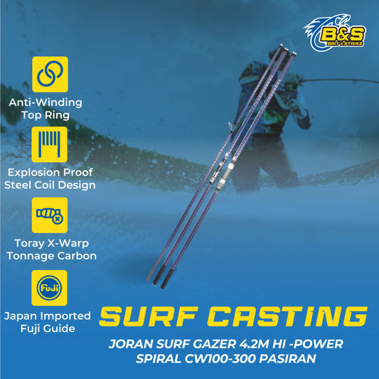 LUREKILLER joran surf gazer 4.2m joran pancing bahan Hi-power X spiral CW100-300 joran pasiran_FUJI DPS||4.2M JP055