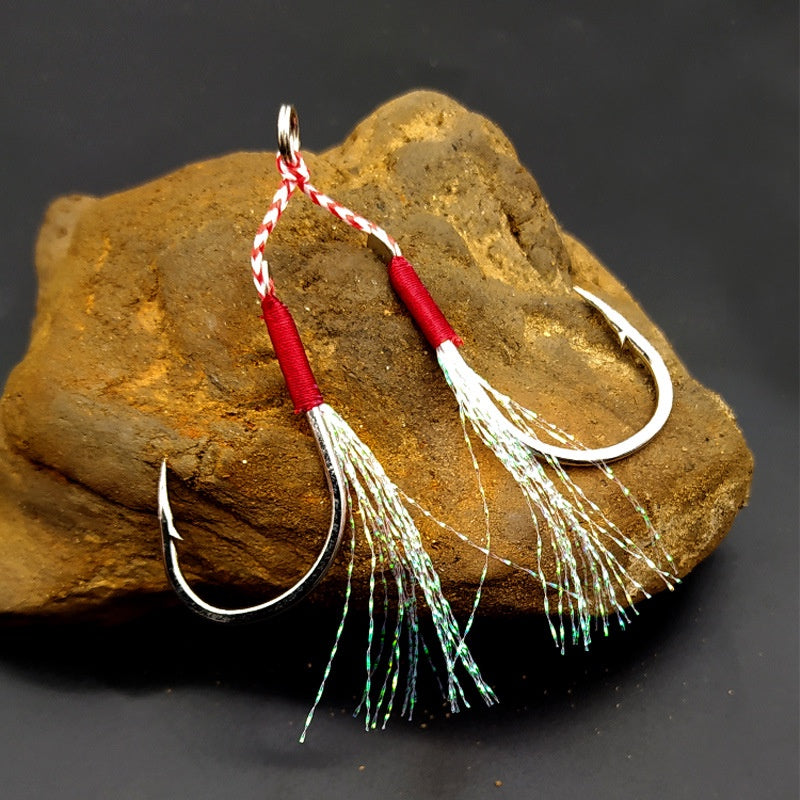 Assistant Hook Kail Metal Jig Double/Single Hook dengan bulu mutiara H001