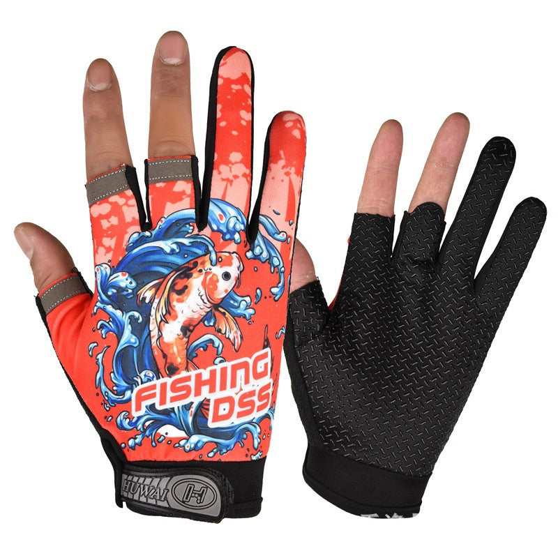 Sarung Tangan Memancing Pancing Jigging Casing Terbuka Jari Non-Slip ST001
