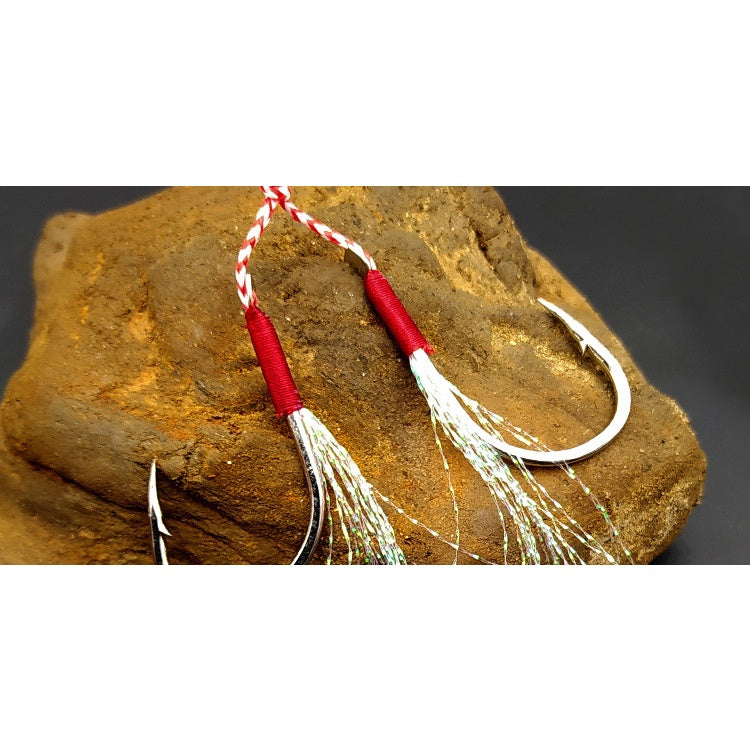 Assistant Hook Kail Metal Jig Double/Single Hook dengan bulu mutiara H001