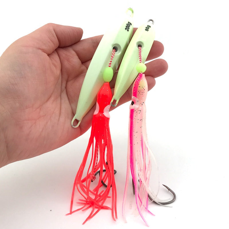 LureKiller Umpan Pancing Metal Jig Bercahaya 40G-200G Squid Hook Lembut menyala MJ033