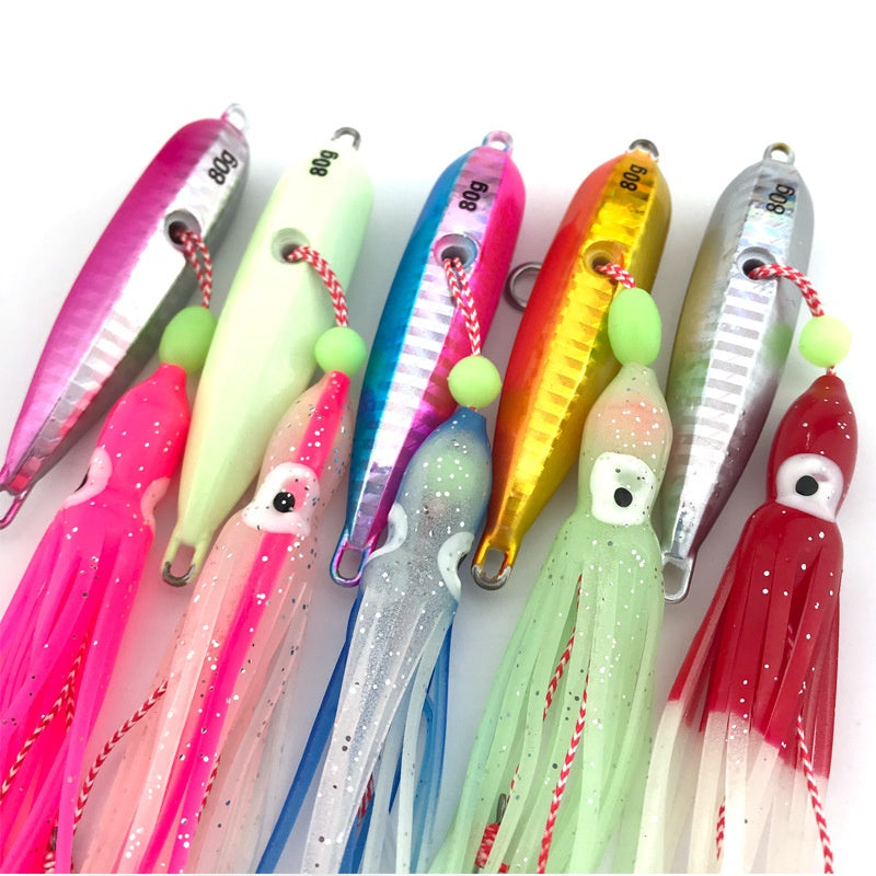 LureKiller Umpan Pancing Metal Jig Bercahaya 40G-200G Squid Hook Lembut menyala MJ033