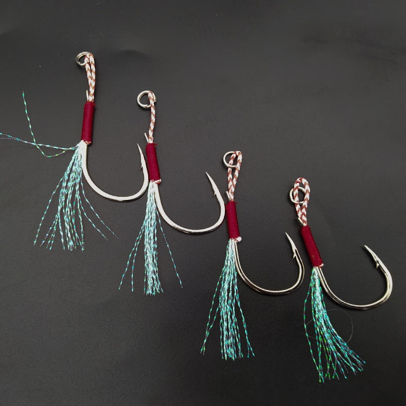 Assistant Hook Kail Metal Jig Double/Single Hook dengan bulu mutiara H001