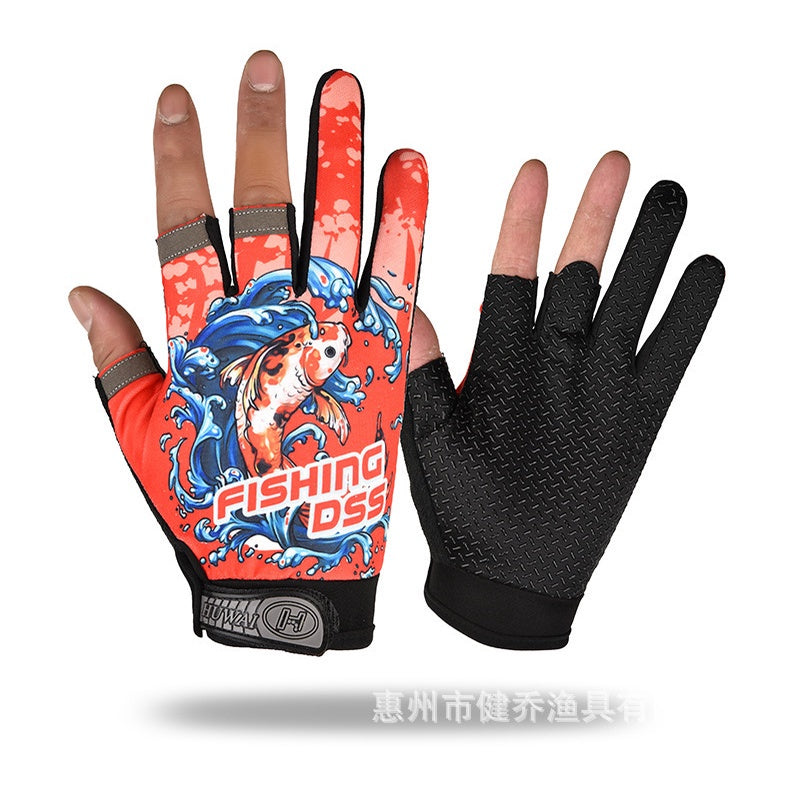 Sarung Tangan Memancing Pancing Jigging Casing Terbuka Jari Non-Slip ST001