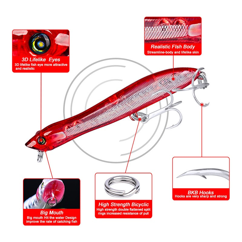PROBEROS Umpan Pancing Lure Popper 6g/8.3cm Hook BKB 8# umpan top water LP136