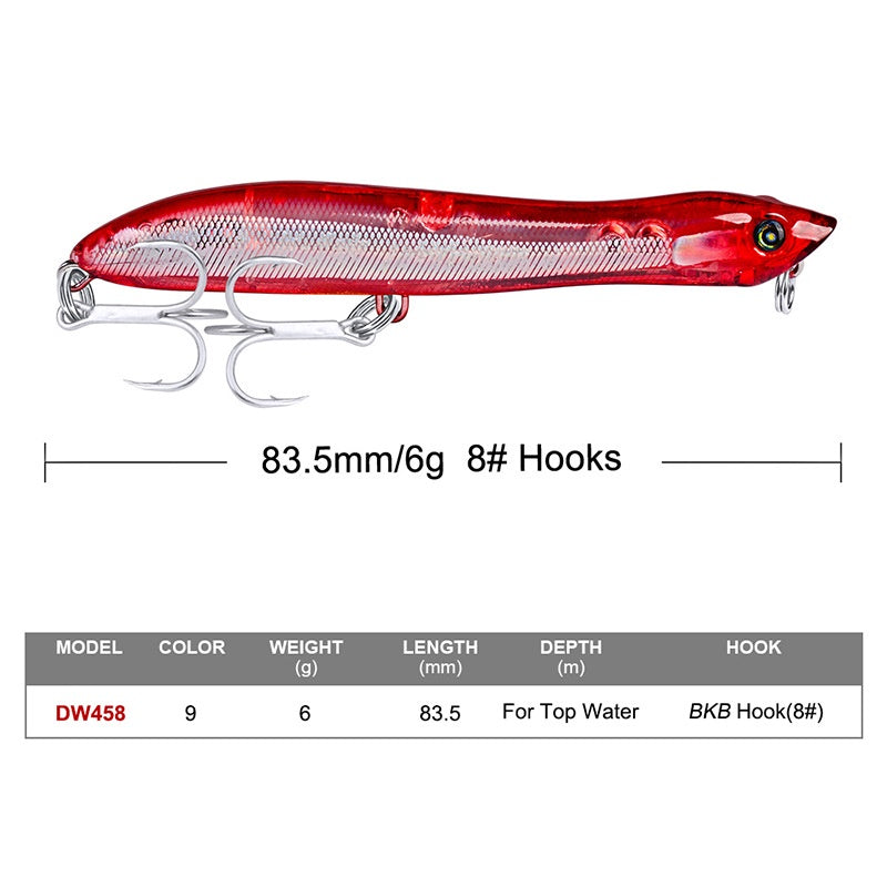 PROBEROS Umpan Pancing Lure Popper 6g/8.3cm Hook BKB 8# umpan top water LP136