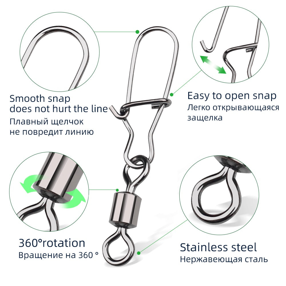 50Pcs rolling Swivel Snap Connector Bahan Stainless kili-kili pancing KUP166