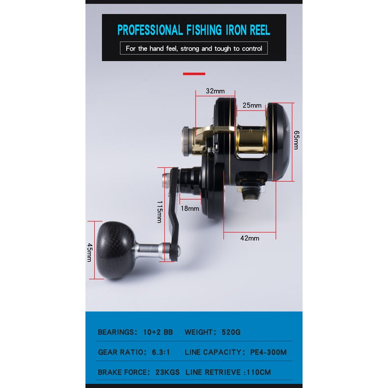 Reel Pancing Lurekiller Blue Ocean 10+2BB max drag 23Kg PE4-300M TWO HANDLE reel pancing jigging trolling RP014